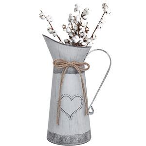 Vintage French Pitcher Vase Galvanized Metal Rustic Vases for Dried Flowers